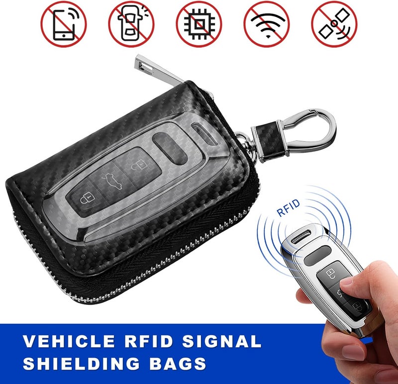 MUQIDA Faraday Bag for Car Keys, Anti-Theft Carbon Fiber Key Fob Storage Case RFID Signal Blocking Bag, Faraday Key Fob Holder Protector Portable Signal Blocker with Zipper - Image 3